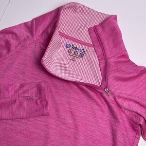 IBKUL Women's Small Pink Thumbholes Asymmetrical Zip Pullover High Neck